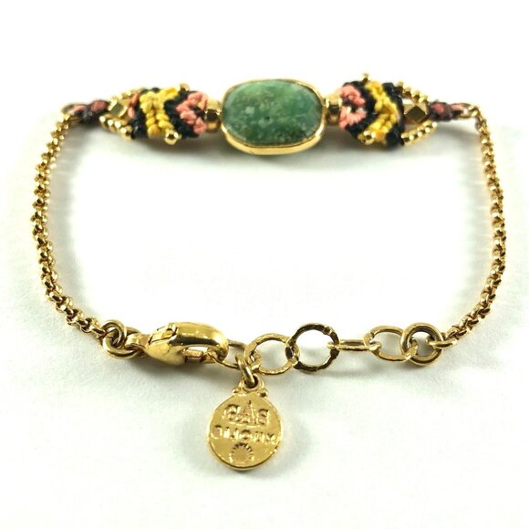 Gas Bijoux chain bracelet gold tone macrame with bezel set faceted green stone - Picture 9 of 11